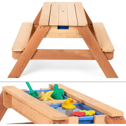  [아마존베스트]Best Choice Products Kids 3-in-1 Outdoor Wood Activity/Picnic Table with Umbrella and 2 Play Boxes