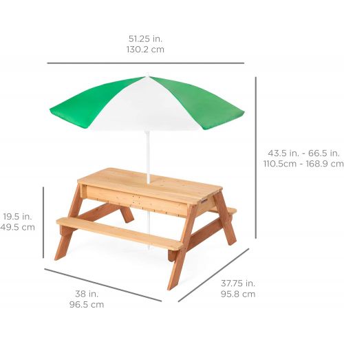  [아마존베스트]Best Choice Products Kids 3-in-1 Outdoor Wood Activity/Picnic Table with Umbrella and 2 Play Boxes