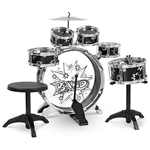  [아마존베스트]Best Choice Products 11-Piece Kids Starter Drum Set for Beginner Learning, Motor Development, Creativity, Musical Skill w/ Bass Drum, Tom Drums, Snare, Cymbal, Stool, Drumsticks -