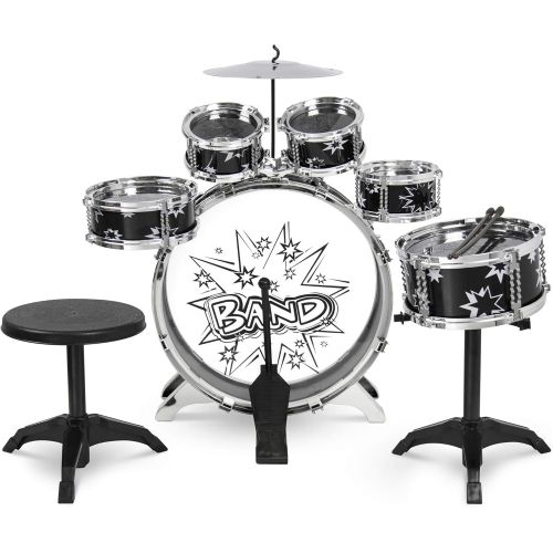  [아마존베스트]Best Choice Products 11-Piece Kids Starter Drum Set for Beginner Learning, Motor Development, Creativity, Musical Skill w/ Bass Drum, Tom Drums, Snare, Cymbal, Stool, Drumsticks -