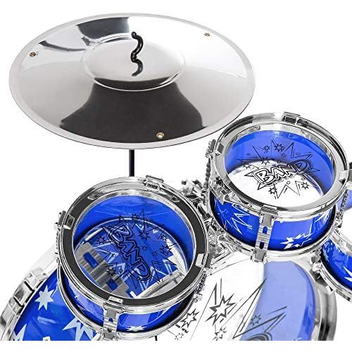  [아마존베스트]Best Choice Products 11-Piece Kids Starter Drum Set with Bass, Tom Drums, Snare, Cymbal, Stool, Blue