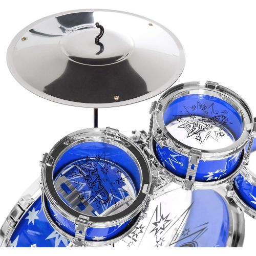  [아마존베스트]Best Choice Products 11-Piece Kids Starter Drum Set with Bass, Tom Drums, Snare, Cymbal, Stool, Blue