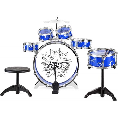  [아마존베스트]Best Choice Products 11-Piece Kids Starter Drum Set with Bass, Tom Drums, Snare, Cymbal, Stool, Blue