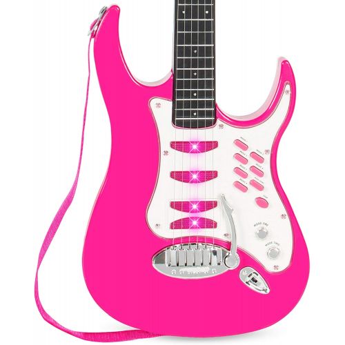  [아마존베스트]Best Choice Products Kids Electric Musical Guitar Toy Play Set w/ 6 Demo Songs, Whammy Bar, Microphone, Amp, AUX - Pink