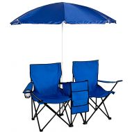 Best Choice Products Portable Folding Double-Chair for Beach, Camping, Picnic w/Removable Umbrella, Table Cooler