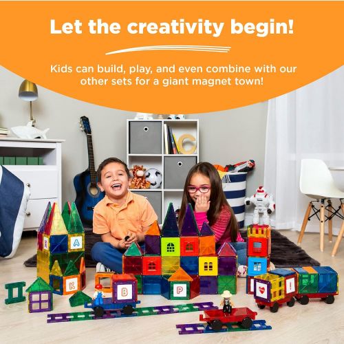  Best Choice Products 250-Piece Kids STEM 3D Magnetic Building Block Tile Toy Play Set w/ 4 Figures, Railroad Accessories