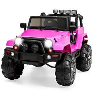 Best Choice Products Kids 12V Ride On Truck, Battery Powered Toy Car w/ Spring Suspension, Remote Control, 3 Speeds, LED Lights, Bluetooth Pink