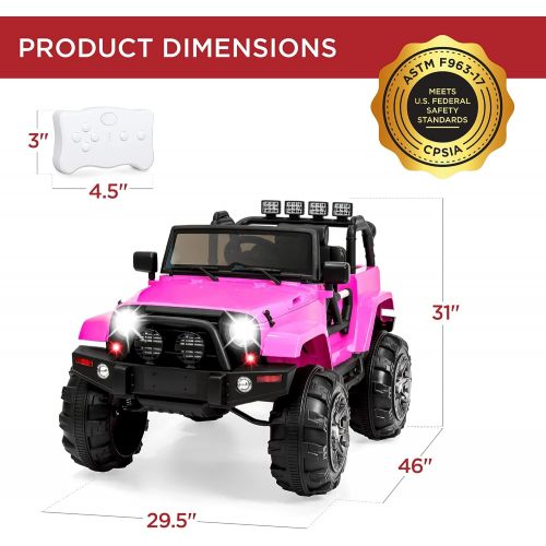  Best Choice Products Kids 12V Ride On Truck, Battery Powered Toy Car w/ Spring Suspension, Remote Control, 3 Speeds, LED Lights, Bluetooth Pink