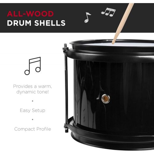  Best Choice Products 3-Piece Kids Beginner Drum Musical Instrument Set w/ Sticks, Cushioned Stool, Drum Pedal - Black