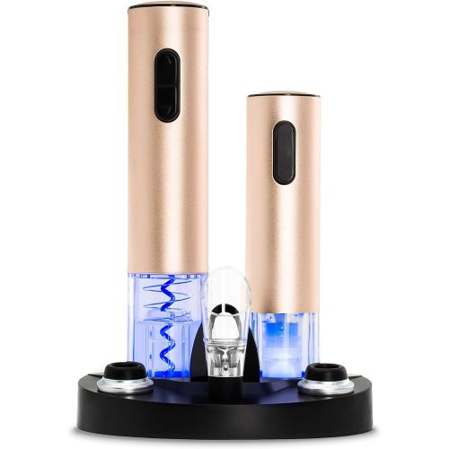  [아마존베스트]Best Choice Products 7-Piece Aluminum Alloy Electric Cordless Wine Bottle Opener & Vacuum Preserver Gift Set w/Aerator, Foil Cutter, 2 Stoppers, LED Charging Base - Rose Gold