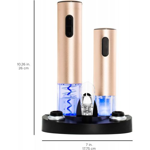  [아마존베스트]Best Choice Products 7-Piece Aluminum Alloy Electric Cordless Wine Bottle Opener & Vacuum Preserver Gift Set w/Aerator, Foil Cutter, 2 Stoppers, LED Charging Base - Rose Gold