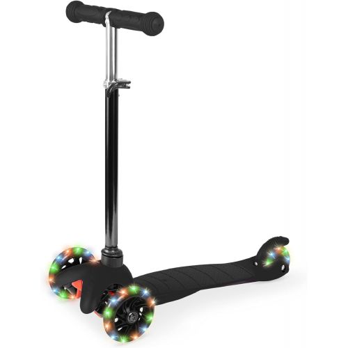  Best Choice Products Kids Mini Kick Scooter Toy w/ Light-Up Wheels, Height Adjustable T-Bar, Foot Break - Black