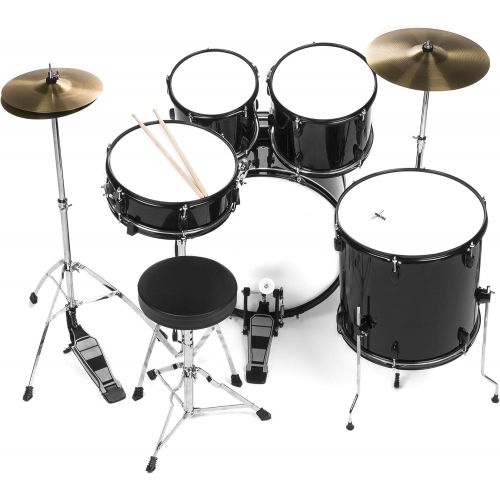  [아마존베스트]Best Choice Products 5-Piece Full Size Complete Adult Drum Set w/ Cymbal Stands, Stool, Drum Pedal, Sticks, Floor Tom (Black)