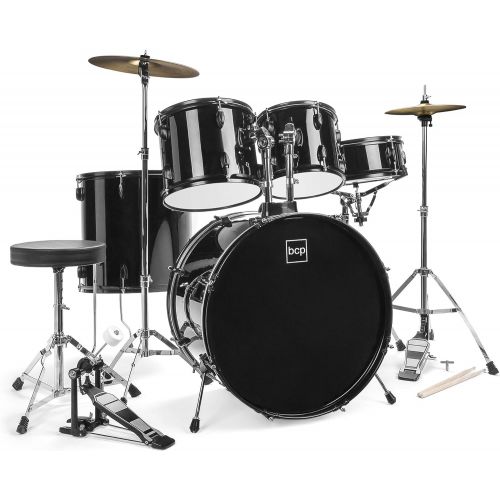  [아마존베스트]Best Choice Products 5-Piece Full Size Complete Adult Drum Set w/ Cymbal Stands, Stool, Drum Pedal, Sticks, Floor Tom (Black)