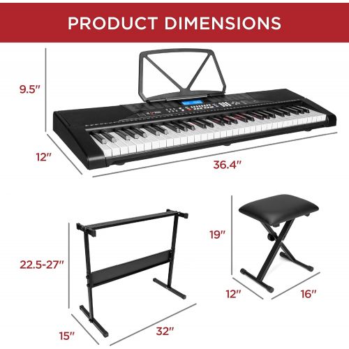  [아마존베스트]Best Choice Products 61-Key Beginners Complete Electronic Keyboard Piano Set w/Lighted Keys, LCD Screen, Headphones, Stand, Bench, Teaching Modes, Note Stickers, Built-In Speakers