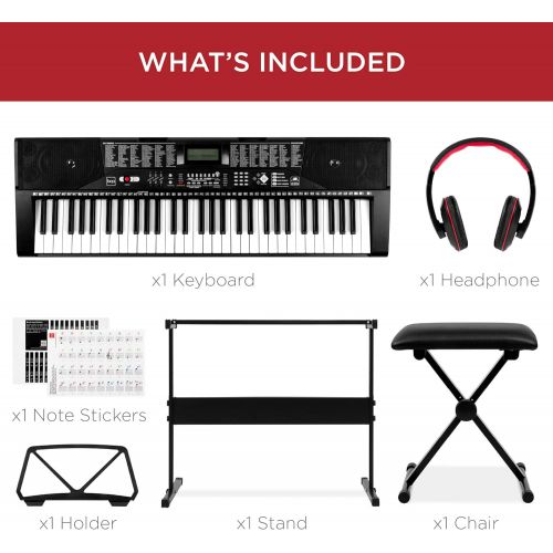  [아마존베스트]Best Choice Products 61-Key Beginners Complete Electronic Keyboard Piano Set w/Lighted Keys, LCD Screen, Headphones, Stand, Bench, Teaching Modes, Note Stickers, Built-In Speakers