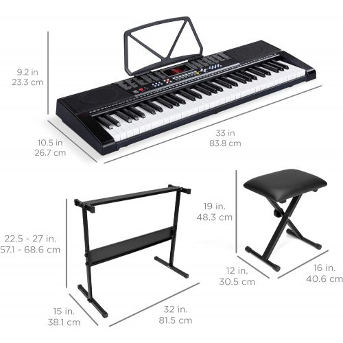  [아마존베스트]Best Choice Products 61-Key Beginners Electronic Keyboard Piano Set w/LED Screen, Lighted Keys, Recorder, 3 Teaching Modes, H-Stand, Stool, Headphones (Black)