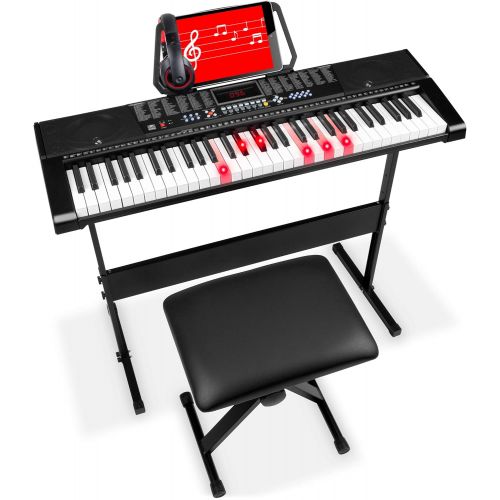  [아마존베스트]Best Choice Products 61-Key Beginners Electronic Keyboard Piano Set w/LED Screen, Lighted Keys, Recorder, 3 Teaching Modes, H-Stand, Stool, Headphones (Black)