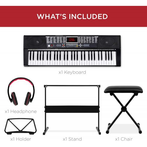  [아마존베스트]Best Choice Products 61-Key Beginners Electronic Keyboard Piano Set w/LED Screen, Lighted Keys, Recorder, 3 Teaching Modes, H-Stand, Stool, Headphones (Black)