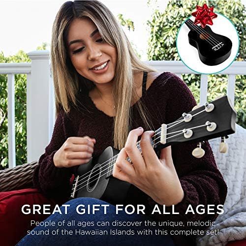  [아마존베스트]Best Choice Products 21in Acoustic Soprano Basswood Ukulele Starter Kit w/Nylon Carrying Gig Bag, Strap, Colorful Picks, Polishing Cloth, Clip-On Digital Tuner, Extra String - Blac