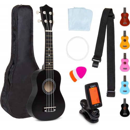  [아마존베스트]Best Choice Products 21in Acoustic Soprano Basswood Ukulele Starter Kit w/Nylon Carrying Gig Bag, Strap, Colorful Picks, Polishing Cloth, Clip-On Digital Tuner, Extra String - Blac