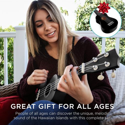  [아마존베스트]Best Choice Products 21in Acoustic Soprano Basswood Ukulele Starter Kit w/Nylon Carrying Gig Bag, Strap, Colorful Picks, Polishing Cloth, Clip-On Digital Tuner, Extra String - Blac