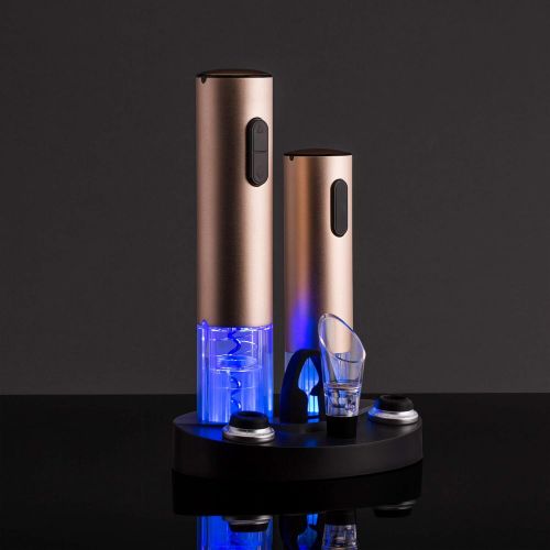  [아마존베스트]Best Choice Products 7-Piece Aluminum Alloy Electric Cordless Wine Bottle Opener & Vacuum Preserver Gift Set w/Aerator, Foil Cutter, 2 Stoppers, LED Charging Base - Rose Gold