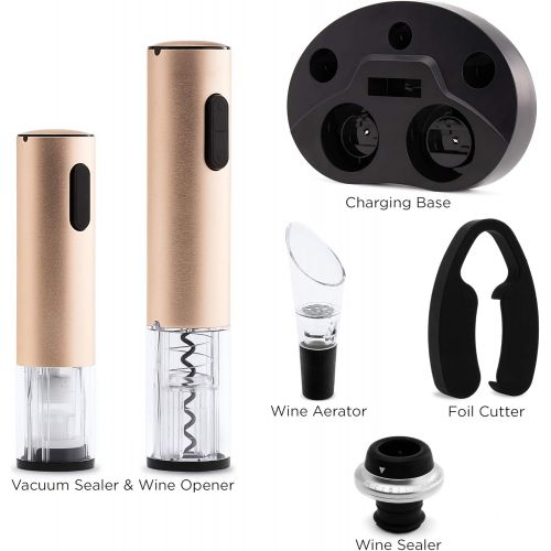  [아마존베스트]Best Choice Products 7-Piece Aluminum Alloy Electric Cordless Wine Bottle Opener & Vacuum Preserver Gift Set w/Aerator, Foil Cutter, 2 Stoppers, LED Charging Base - Rose Gold