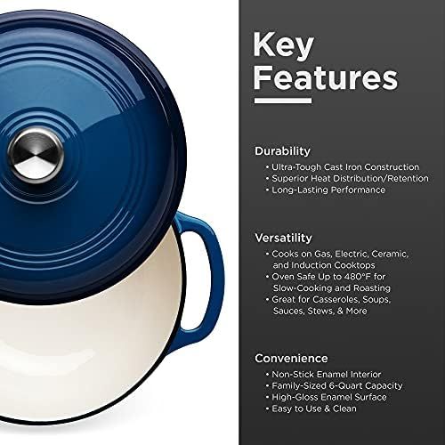  [아마존베스트]Best Choice Products 6qt Ceramic Non-Stick Heavy-Duty Cast Iron Dutch Oven w/Enamel Coating, Side Handles for Baking, Roasting, Braising, Gas, Electric, Induction, Oven Compatible,