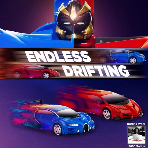  [아마존베스트]Best Choice Products Set of 2 1/18 Scale Interactive RC Remote Control Transforming Drifting Robot Sports Car Action Figure Toys w/ 1 Button Transformation, Light and Sounds