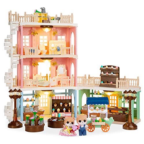  Best Choice Products Deluxe Cottage Dollhouse Town Mansion Playset Gift Set Pretend Play Toy with 225 Accessories and Tiny Critters for Kids