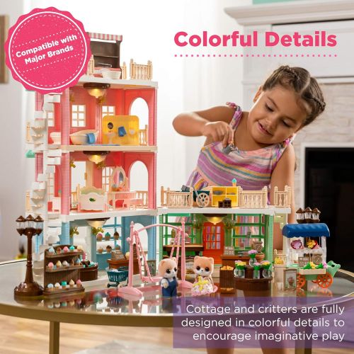  Best Choice Products Deluxe Cottage Dollhouse Town Mansion Playset Gift Set Pretend Play Toy with 225 Accessories and Tiny Critters for Kids