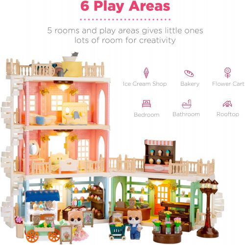  Best Choice Products Deluxe Cottage Dollhouse Town Mansion Playset Gift Set Pretend Play Toy with 225 Accessories and Tiny Critters for Kids