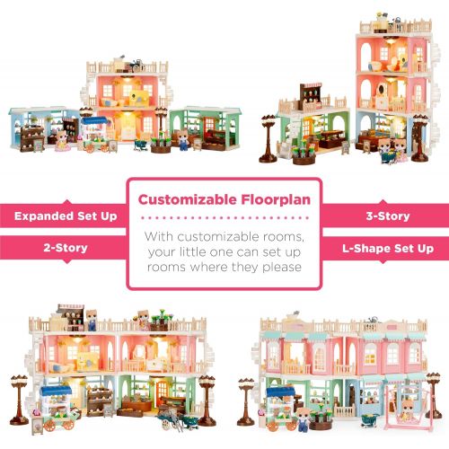  Best Choice Products Deluxe Cottage Dollhouse Town Mansion Playset Gift Set Pretend Play Toy with 225 Accessories and Tiny Critters for Kids