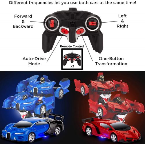  Best Choice Products Set of 2 1/18 Scale Interactive RC Remote Control Transforming Drifting Robot Sports Car Action Figure Toys w/ 1 Button Transformation, Light and Sounds