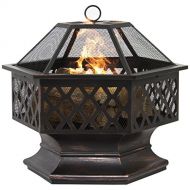 BEST CHOICE PRODUCTS BCP Hex Shaped Fire Pit Outdoor Home Garden Backyard Firepit Bowl Fireplace
