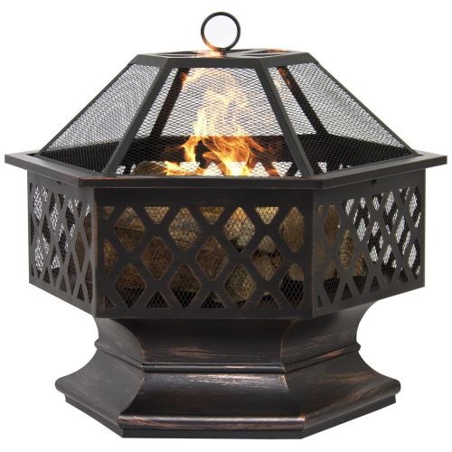  BEST CHOICE PRODUCTS BCP Hex Shaped Fire Pit Outdoor Home Garden Backyard Firepit Bowl Fireplace