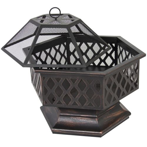  BEST CHOICE PRODUCTS BCP Hex Shaped Fire Pit Outdoor Home Garden Backyard Firepit Bowl Fireplace