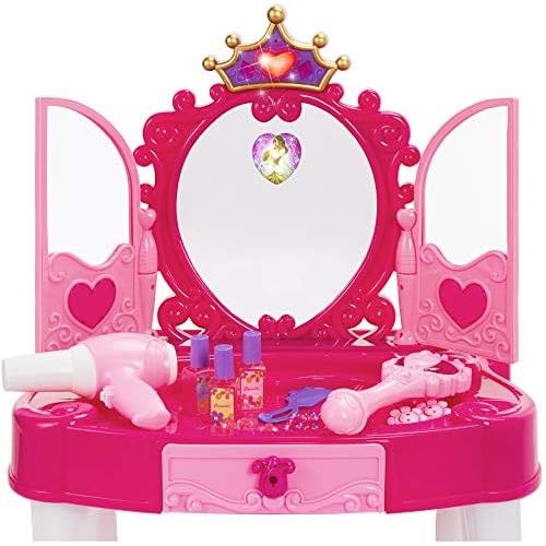  BEST CHOICE PRODUCTS Best Choice Products Kids Princess Vanity Toy Set w Stool, 16 Pretend Accessories, Mirror, Keyboard, Lights - Pink