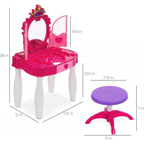  BEST CHOICE PRODUCTS Best Choice Products Kids Princess Vanity Toy Set w Stool, 16 Pretend Accessories, Mirror, Keyboard, Lights - Pink