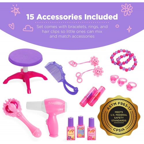  BEST CHOICE PRODUCTS Best Choice Products Kids Princess Vanity Toy Set w Stool, 16 Pretend Accessories, Mirror, Keyboard, Lights - Pink