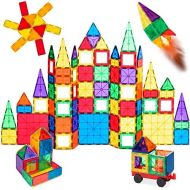 BEST CHOICE PRODUCTS Best Choice Products 100-Piece Transparent Rainbow Magnetic Building Geometric Tiles for Fun, Learning, Creative and Motor Skill Development w Wagon and Carrying Case - Multi