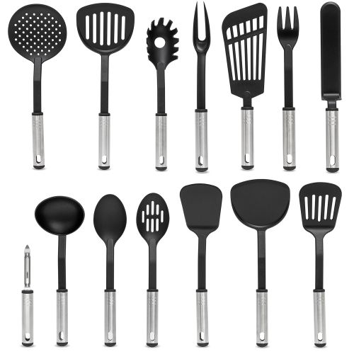  Best Choice Products 39-Piece Home Kitchen All-Purpose Stainless Steel and Nylon Cooking Baking Tool Gadget Utensil Set for Scratch-Free Dishes - Black/Silver