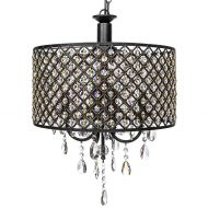 Best Choice Products 4-Light Modern Contemporary Crystal Round Pendant Chandelier w/Classic Antique Finish - Black