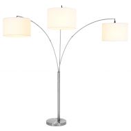 Best Choice Products Home Decor 3-Light Arc Floor Lamp w/Infinite Dimming - Brushed Nickel, Woven White Shades