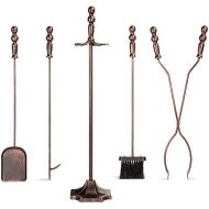 Best Choice Products 5-Piece Rustic Indoor Outdoor Fireplace Hearth Wrought Iron Fire Wood Tool Set w/Tongs, Poker, Broom, Shovel, Stand - Copper