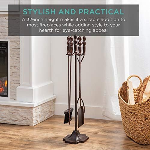  Best Choice Products 5-Piece Rustic Indoor Outdoor Fireplace Hearth Wrought Iron Fire Wood Tool Set w/Tongs, Poker, Broom, Shovel, Stand - Copper