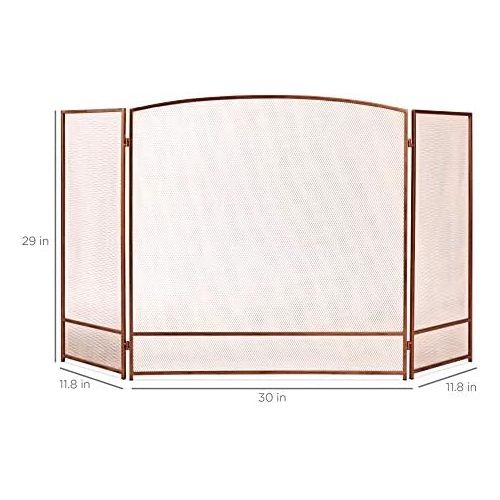  Best Choice Products 47x29in 3-Panel Simple Steel Mesh Fireplace Screen, Fire Spark Guard Grate for Living Room Home Decor w/Rustic Worn Finish - Copper