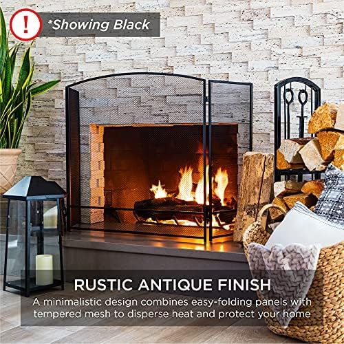  Best Choice Products 47x29in 3-Panel Simple Steel Mesh Fireplace Screen, Fire Spark Guard Grate for Living Room Home Decor w/Rustic Worn Finish - Copper