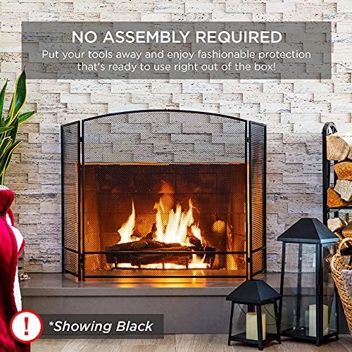  Best Choice Products 47x29in 3-Panel Simple Steel Mesh Fireplace Screen, Fire Spark Guard Grate for Living Room Home Decor w/Rustic Worn Finish - Copper